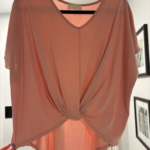 Lavender Field Orange and Pink Dolman Sleeve Blouse with Tie Front
